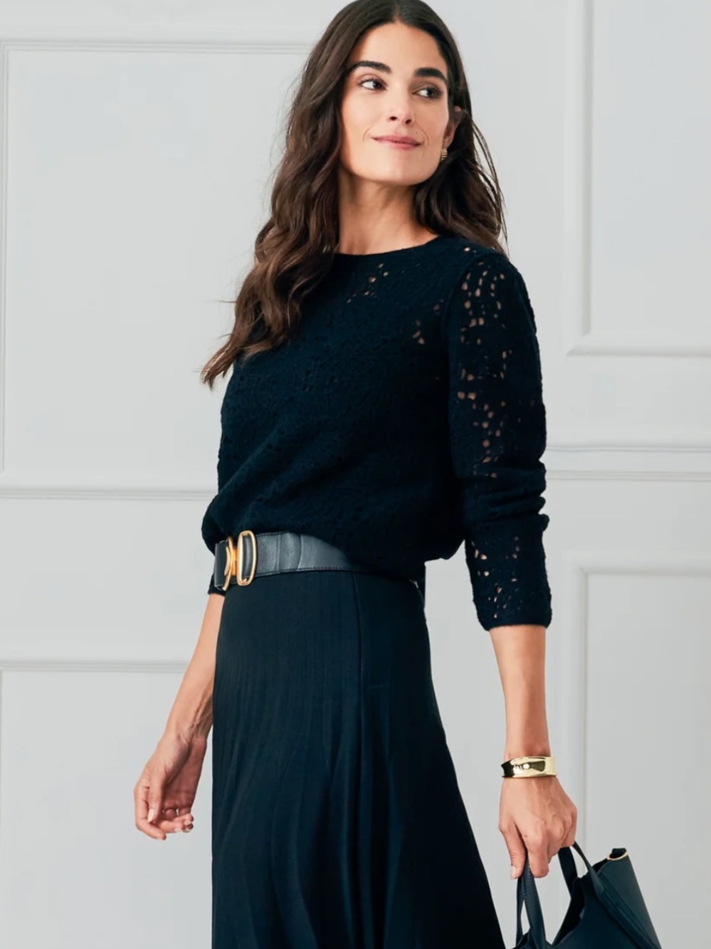 J.McLaughlin Black Wool Lace Knit Crewneck knit - Women's